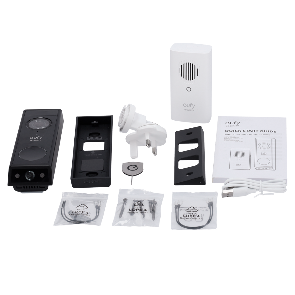 EUFY-DOORBELL-E340-KIT / Kit de sonnette / Wi-Fi / 2K / IP 65
