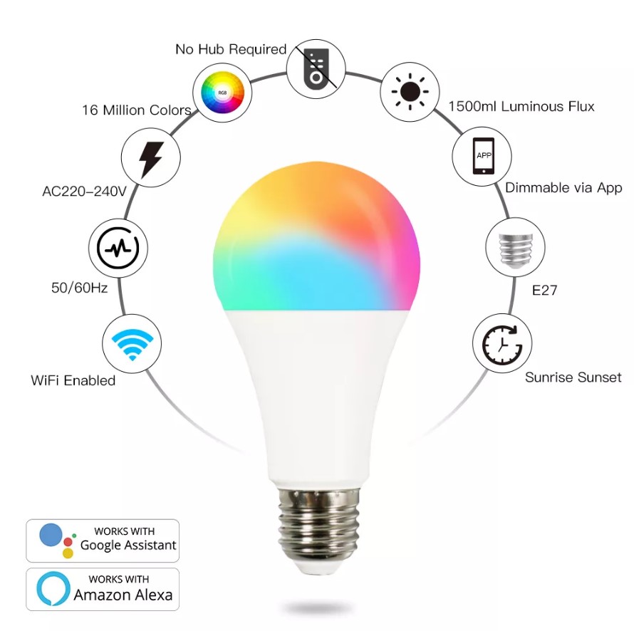 Lampe connectée Wi-Fi MOES / WB-A14-RCW-E27-220