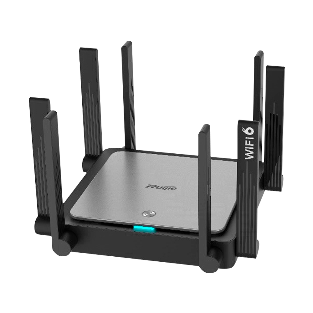 Reyee Routeur WiFi Mesh Gigabit 6 AX3200 5 ports RJ45 10/100/1000 Mbps 802.11AX quadruple flux et 2,4 bande 5 et [%VAR%] GHz Compatible avec 802.11a/b/g/n/ac/ax Permet des connexions jusqu'à 3200 Mbps Technologie MU-MIMO avec 4+4 antennes omnidirectionnelles externes intégrées Petit bureau / Bureau à domicile Gestion puissante et intuitive avec le Cloud gratuit de Ruijie Couleur noir