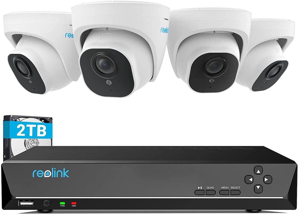 KIT Vidéosurveillance REOLINK Intelligente 4 caméras 4k 5MP NVR 8 ports POE