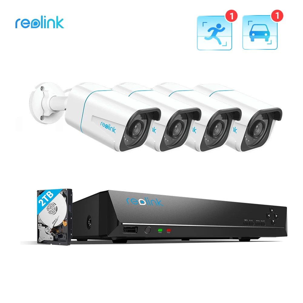 Kit Vidéosurveillance REOLINK Intelligente 4 caméras 4K 8MP NVR 8 ports POE